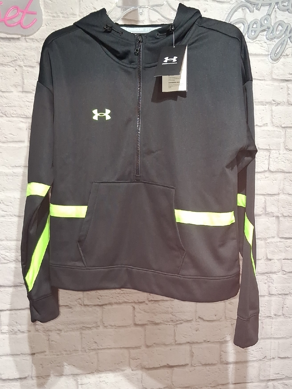 Under Armour Black Hoodie with Neon Green Accent